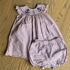 Adorable nautical smocked Red White and Blue Baby Dress diaper cover set 12M